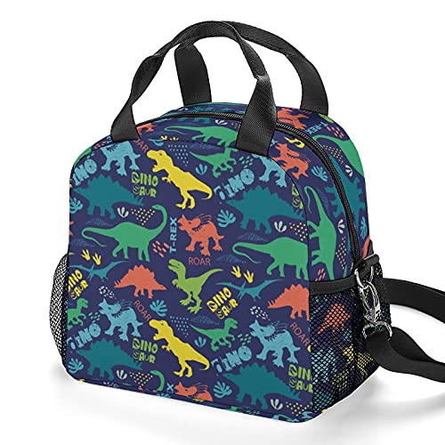 Reusable Insulated Lunch Bag, Portable Cooler Lunch Box for Boys and Girls, Lunch Tote Bag with Adjustable Shoulder Strap for Work, Picnic, Travel (Dinosaur)