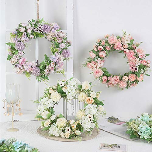 SUREH Couronne de pivoine artificielle en soie avec feuilles vertes pour porte d'entrée, décoration murale de mariage, décoration d'intérieur - 40 cm