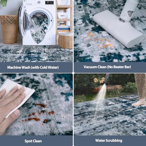 9x12 Area Rugs for Living Room Rug Washable: Abstract Large Rug for Dining Room Bedroom Carpet Non Slip 9 by 12 Indoor Modern Nursery Home Office Navy Grey