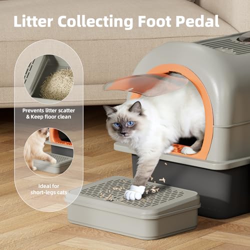 Arenero para gato de acero inoxidable con tapa, grande y cerrado miniatura 7
