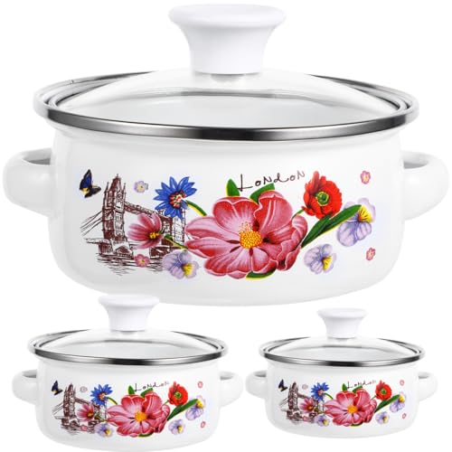 Vintage Floral Enamel Pot Set – 3 Piece Nesting Casseroles