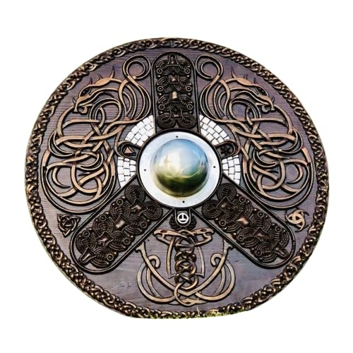Scudo medievale con draghi vichinghi, decorazione da parete, scudo rotondo vichingo, scudo mitologico norreno, regalo di compleanno e matrimonio, regalo per uomini vichinghi