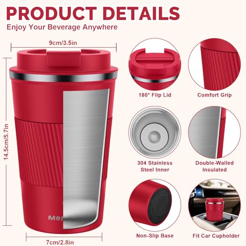 Image of MOMSIV 12oz Travel Mug, Insulated Coffee Cup with Leakproof Lid, Vacuum Stainless Steel Double Walled Reusable Tumbler for Hot and Cold Water Coffee and Tea