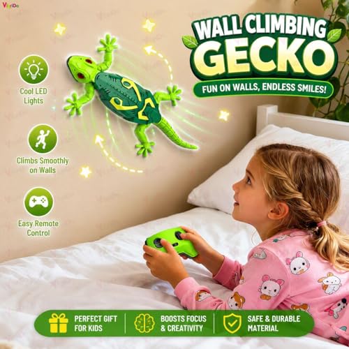 Image of VikriDA Wall Climbing RC Toy with Remote Control, Rechargeable Creepy Crawler Climbs Walls & Ceilings, Glowing Eyes Prank Toy for Kids Boys Girls Birthday Gift (Green)