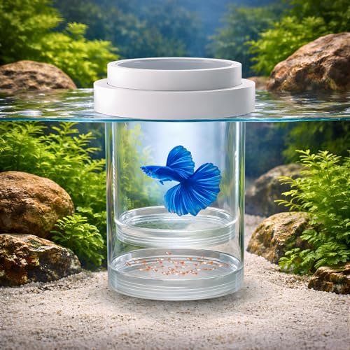 Image of VAYINATO White Arylic Floating Fish Breeder Box for Aquarium - Isolation Tank Separator Hatchery Incubator for Guppy, Betta, Fry, Baby & Injured Fish | Transparent Multi-Use Breeding Box (Small)