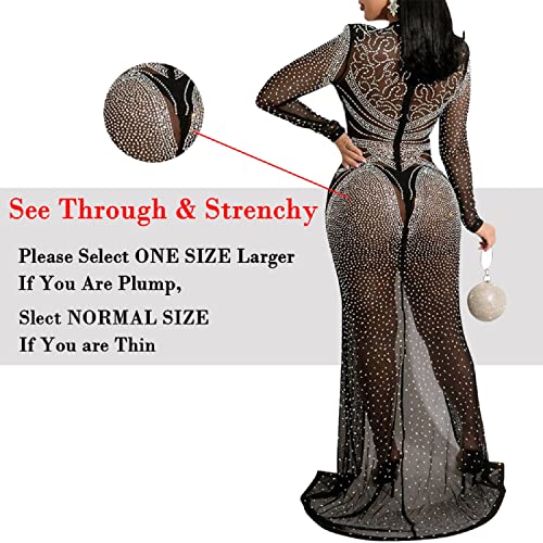 Porrcey Women's Sexy Hot Drilling Craft Dress Long Sleeve Bodycon Party Club Night Out Dress(5595,Black,L) #TOP1