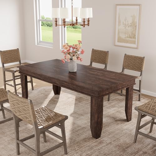 Image of GarveeHome Farmhouse Dining Table for 6-8 People, 71 in Long Kitchen Tables with Wooden Sturdy Frame, 6 ft Large Rectangular Dinner Table for Dining Room, Kitchen, Dark Walnut, 71 inch Non-extendable