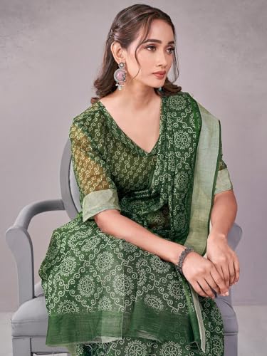 Image of Satrani Women's Chanderi Printed & Embroidery Saree with Unstitched Blouse Piece