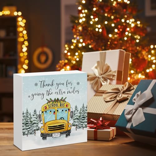 Image of School Bus Driver Christmas Decor, Appreciation Gifts for School Bus Driver, Farmhouse Christmas Home Office Decorations for Desk Table Shelf 5 X 5 Inches