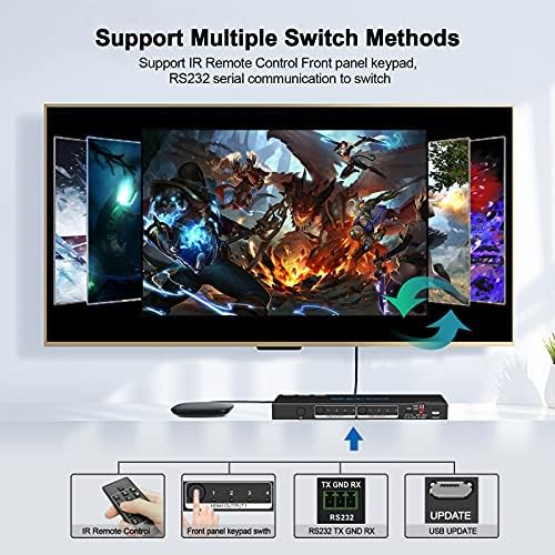 HDMI Matrix 4x2 4K 60Hz 4:4:4 HDR D-o-l-b-y Vision D-o-l-b-y Atmos EDID Scaler Switch- HDMI Scale 4K 1080P Firmware Upgrade HDCP 2.2 HDMI 2.0 Matrix 4 in 2 Out 18Gbps RS232 IR Ext Remote,Slim MX42HS