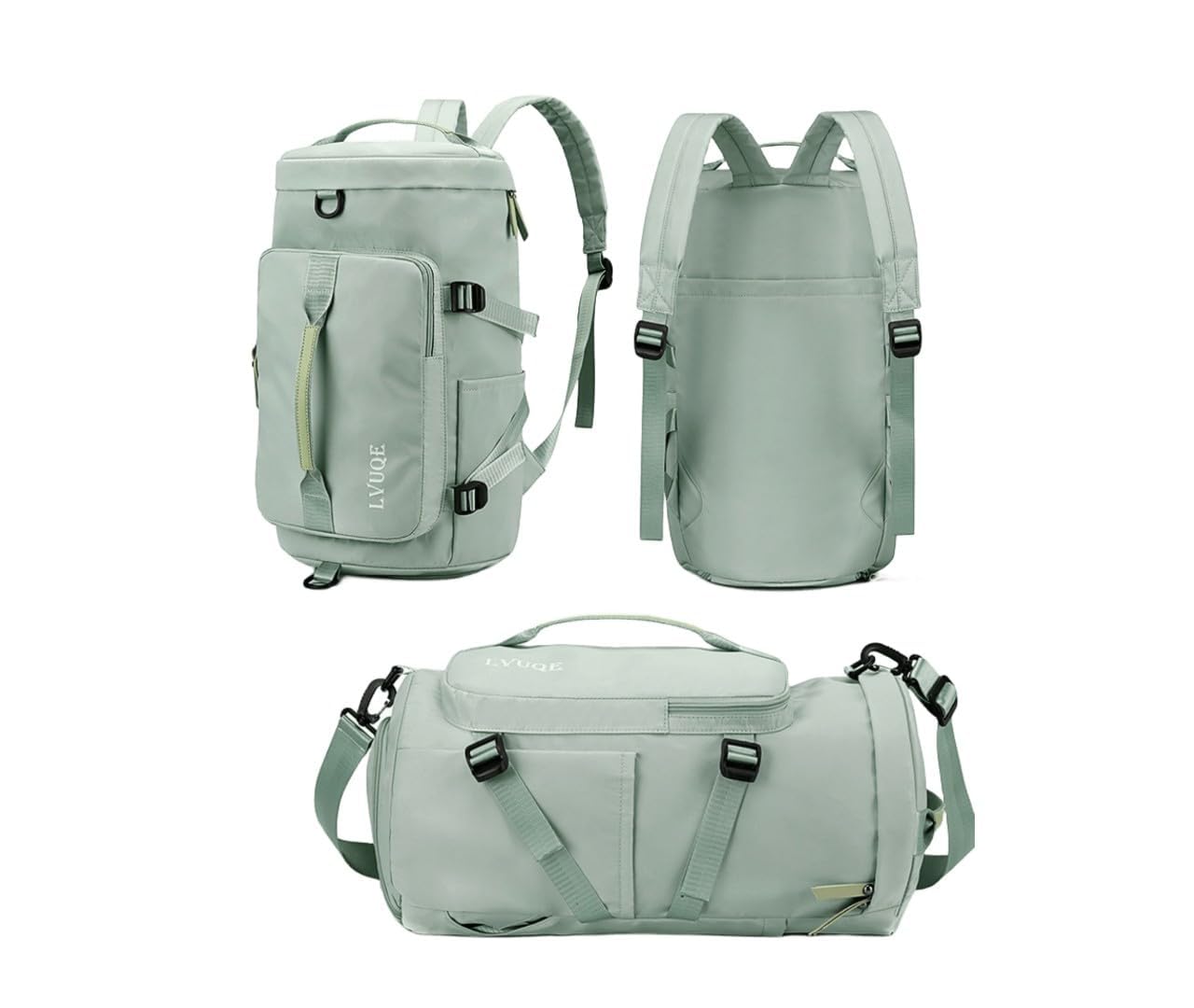 ALMURAT 3 in 1 Duffel Foldable Waterproof Carry on Bag with Travel Backpack 35L Unisex Bag and Fitness Workout Shoe Compartment and Dry Wet Separated Storage Pocket Bag (Green)-image-0