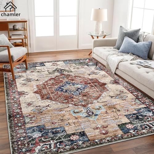 chamler 6x9 Washable Area Rug Boho Medallion Distressed Design Non-Shedding