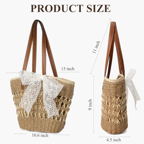 Image of Trifabricy Beach Bags for Women, Summer Straw Bag, Woven Straw Beach Tote Bag Shoulder Handbags