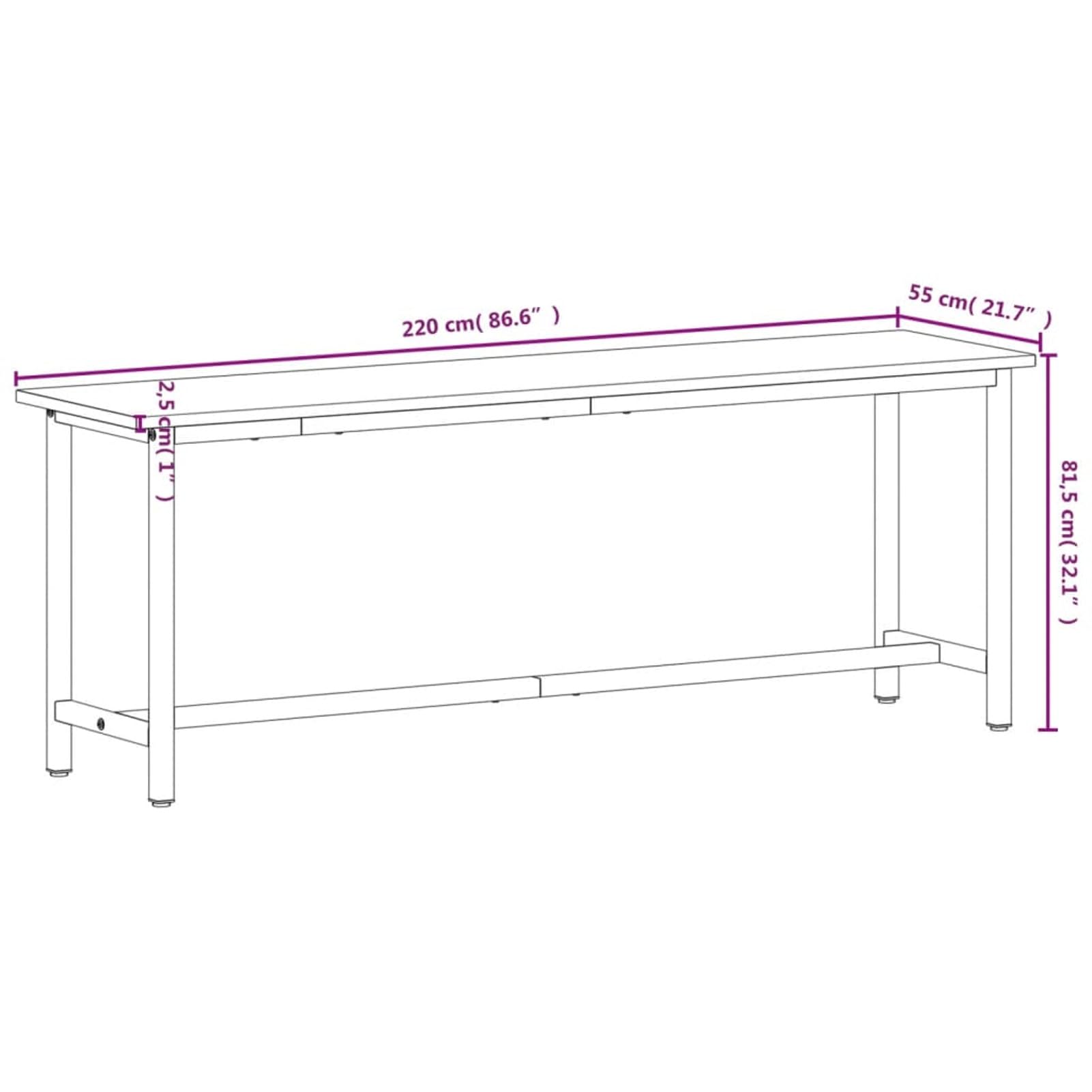 Homgoday Wystrój stołu warsztatowego 220 x 55 x 81,5 cm z litego drewna bukowego i metalowego, meble do wnętrz i na zewnątrz, wystrój domu, wyposażenie domu do wnętrz, salonu, biura