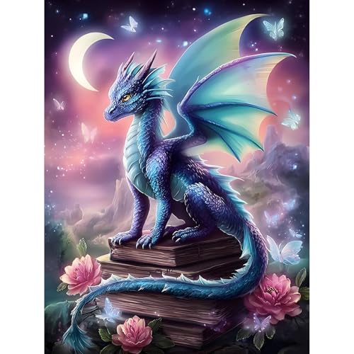 bleihum Diamond Art Kits for Adults, Dragon 5D Diamond Painting for Adults Beginners, DIY Full Drill Diamonds Paintings Gem Art Frameless Home Decor 12x16inch