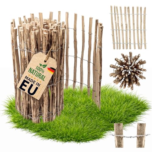 Floranica Staketenzaun aus Haselnuss 5 m lang x 100 cm hoch, Lattenabstand 4-6 cm Rollzaun Gartenzaun Gartenbegrenzung, Hundezaun