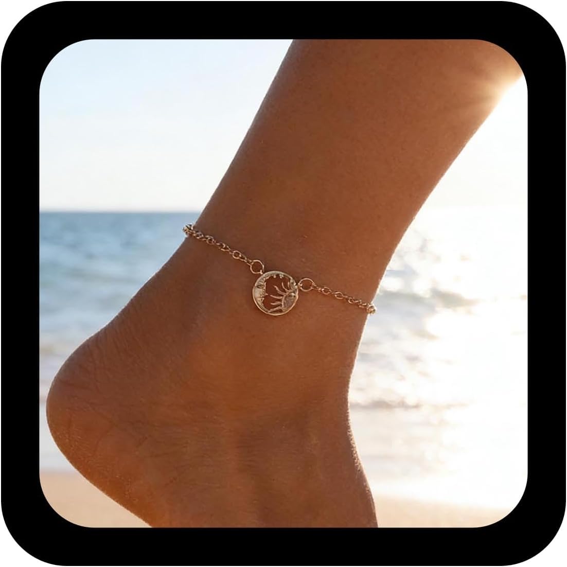 Boho Sun Anklet Bracelet Vintage Moon Foot Chain Gold Crescent Moon Anklet Chain Adjustable Sunrise Link Bracelet Accessories for Women