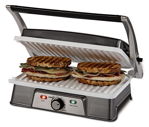 Oster CKSTPM21WC-ECO DuraCeramic 2-in-1 Panini Maker and Grill, White