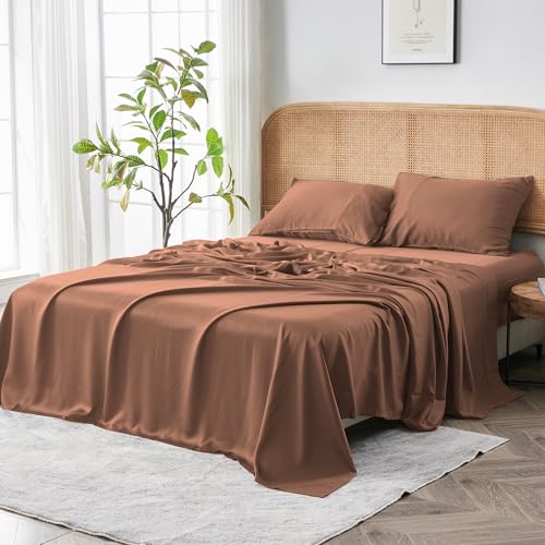 Sijo AiryWeight Tencel Sheet Set, 100% Lyocell Derived from Eucalyptus, Buttery Soft, Architectural Digest 2022 Best Cooling Sheets Winner - 3pc - 2 Pillowcases 1 Fitted (Clay, Queen)