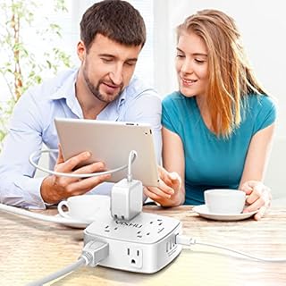 6 Ft Surge Protector Power Strip - 8 Widely Outlets with 4 USB Ports, 3 Side Outlet Extender with 6 Feet Extension Cord, Flat Plug, Wall Mount, Desk USB Charging Station, ETL,White