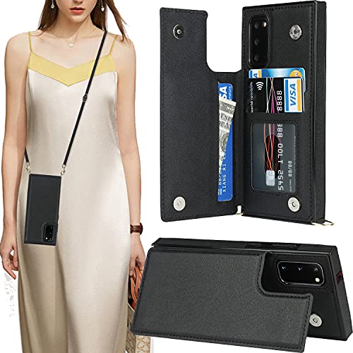 CCSmall Removable Crossbody Women Wallet Case for Samsung Galaxy Note 20 with Card Holder, Shockproof Purse Square Cover with Removable Cross Body Strap for Samsung Galaxy Note 20 XKSK Black