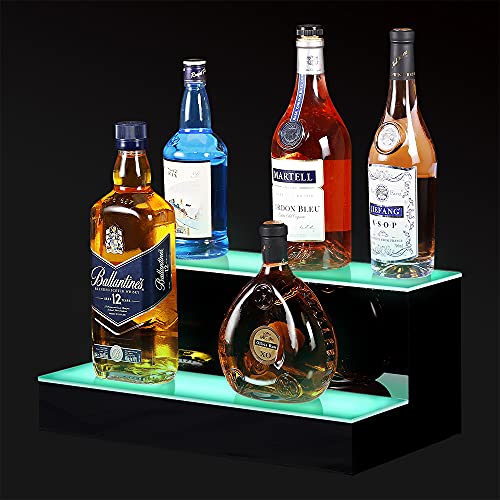 Image of MESAlLUP Acrylic 16 Inch 2 Tier LED Liquor Bottle Display Shelf, Lighted Bar Shelves with APP or Remote Control, Mulit Color Lighting for Home Mini Bars Decor, Restaurants & Party Use