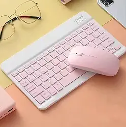 Kit Teclado E Mouse Sem Fio Bluetooth Colorido Para Tablet Pc iPad (Rosa)