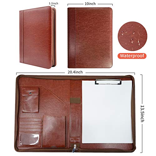 NEWYES Brown Leather Conference Folder A4 Travel Document Portfolio Personal Agenda Organizer