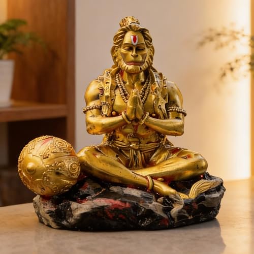 Image of Premium Hanuman Ji Resin Idol for Car Dashboard, Home Temple & Office Desk (8.5 x 8.5 x 6 cm) | Handcrafted Bajrangbali Murti Showpiece for Vastu & Protection