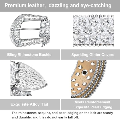 Rhinestone Belt for Women Men: Bling Studded Leather BB Belt Western Cowgirl Cowboy Diamond Y2K Style Belts for Jean4
