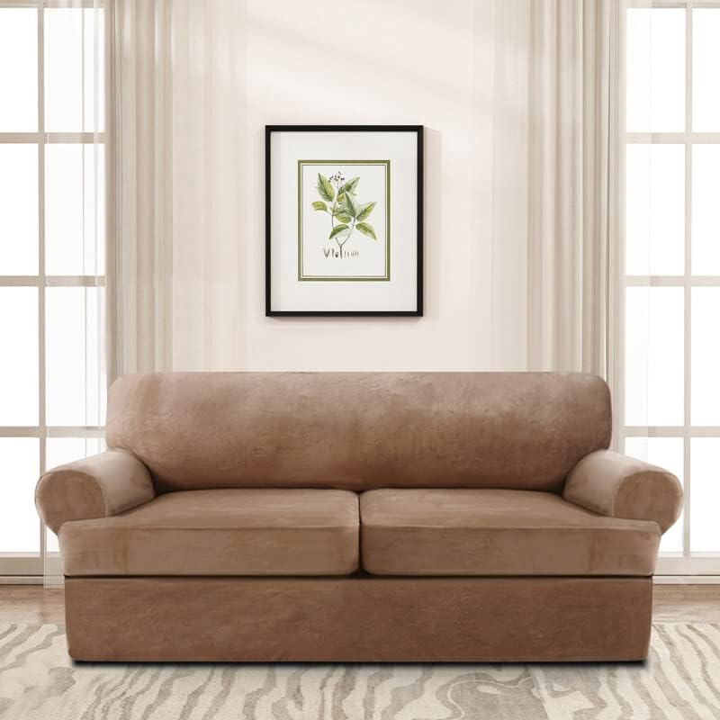 Miniatura 2 de GAMUKAI Juego de 3 piezas de funda de sofá de terciopelo con cojín en T, funda elástica para sofás de 2 plazas, incluye 2 fundas de cojín en T,