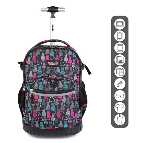 Image of Rolling Backpack 19 inch Wheeled Boys Girls Travel School Student Trip, Cat Black, 35 liters