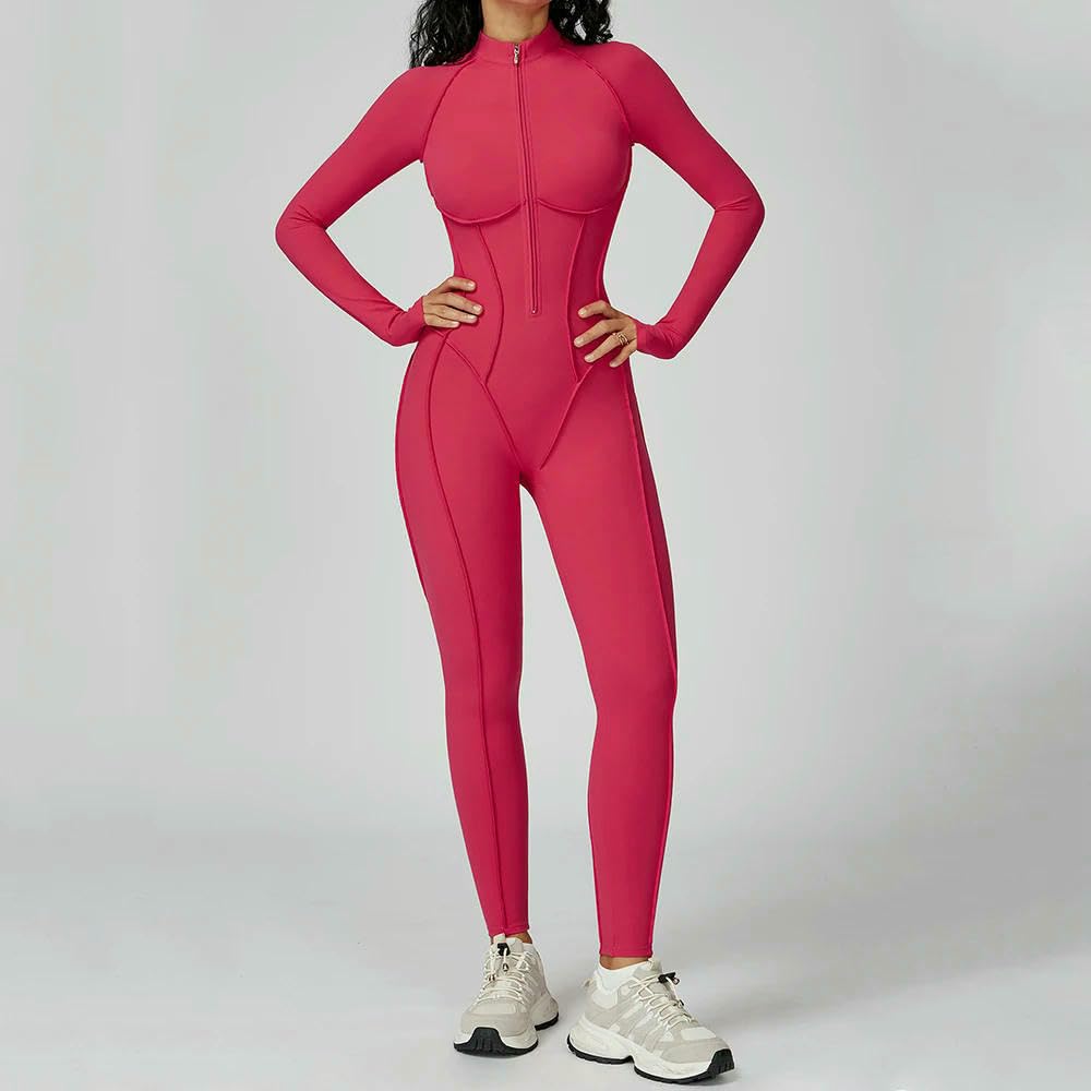 GLDFW - Body de yoga de manga larga para mujer, con cremallera, para deportes, entrenamiento, fitness, una sola pieza