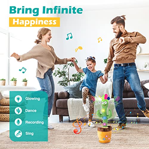 Baby Toys Dancing Talking Cactus for Boys Girls,Dancing Singing Talking Recording Mimic Repeating What You Say Cactus Toy with 120 English Songs Electronic Light Up Plush Cactus Give for Kids Gifts