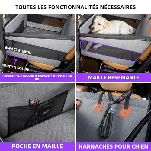 Hundesitz für Großhunde bis 25kg – Sicherer Autositzbezug für Rücksitz, Robuster Hunde-Boostersitz mit Rücksitzverlängerung & wasserabweisender Hundematratze (Grau, L)