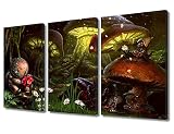 Canvas Wall Art for Bedroom Colorful Fantasy Mushrooms with White Little Daisy Paintings Glowing Mus