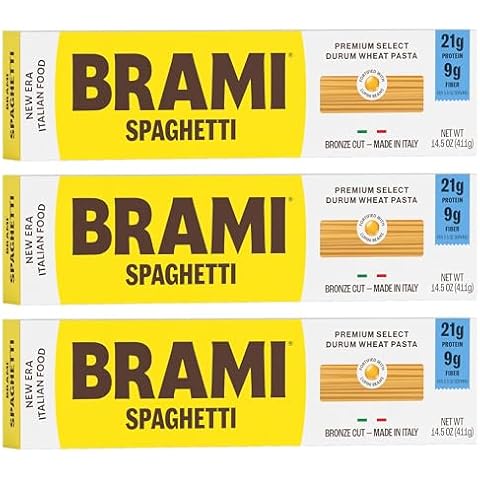 Brami Italian Protein Pasta, Spaghetti | Low Carb | High Fiber | High Protein | Non-GMO | Keto | Made in Italy | Dry Pasta | Semolina Pasta | Fortified with Heart Healthy Lupini Beans | 14.5oz (Pack of 3) Cover