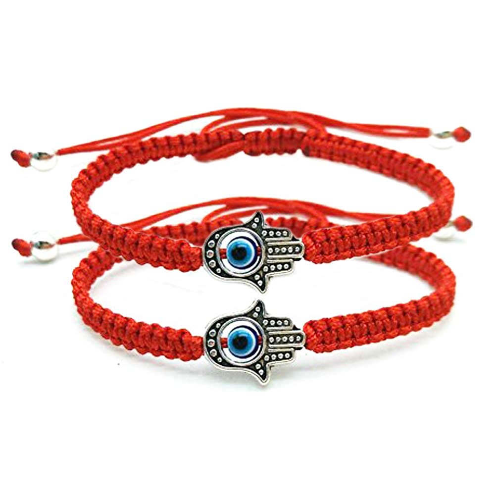 The Bling StoresHamsa hand Evil Eye Red String Bracelet Unisex Adjustable Couple Bracelet (Pack of 2)