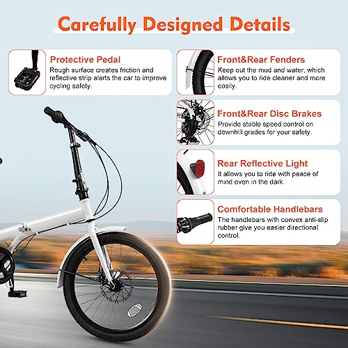 7 Speed Folding Bike, 20-Inch Foldable Bike Height