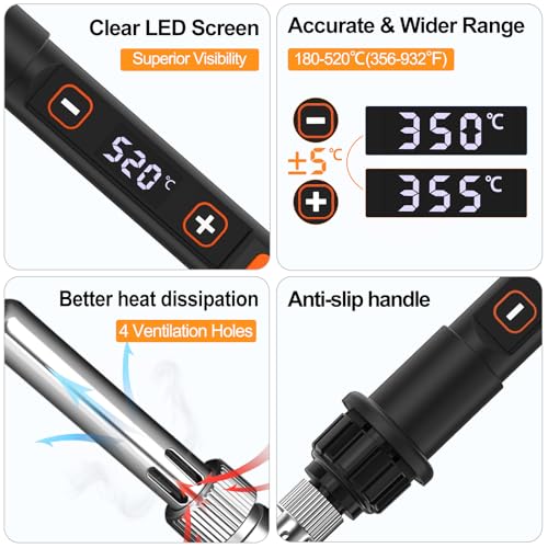 Image of Soldering Iron Kit 80W LED 356-968℉ Soldering Iron 10s Fast Heating 18-in-1 Welding Tools for Electronics Repair DIY, PCB with Flux, Solder Wire, 5 Replaceable Tips, Desoldering Pump, Stand, Tweezers