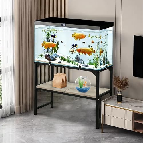 Image of 10-20 Gallon Fish Tank Stand, Metal Aquarium Stand with Adjustable Non-Slip Foot and Wooden Shelf, Reptile Tank Stand Easy to Assemble for Home Office, Firm and Steady(Tank not Included)