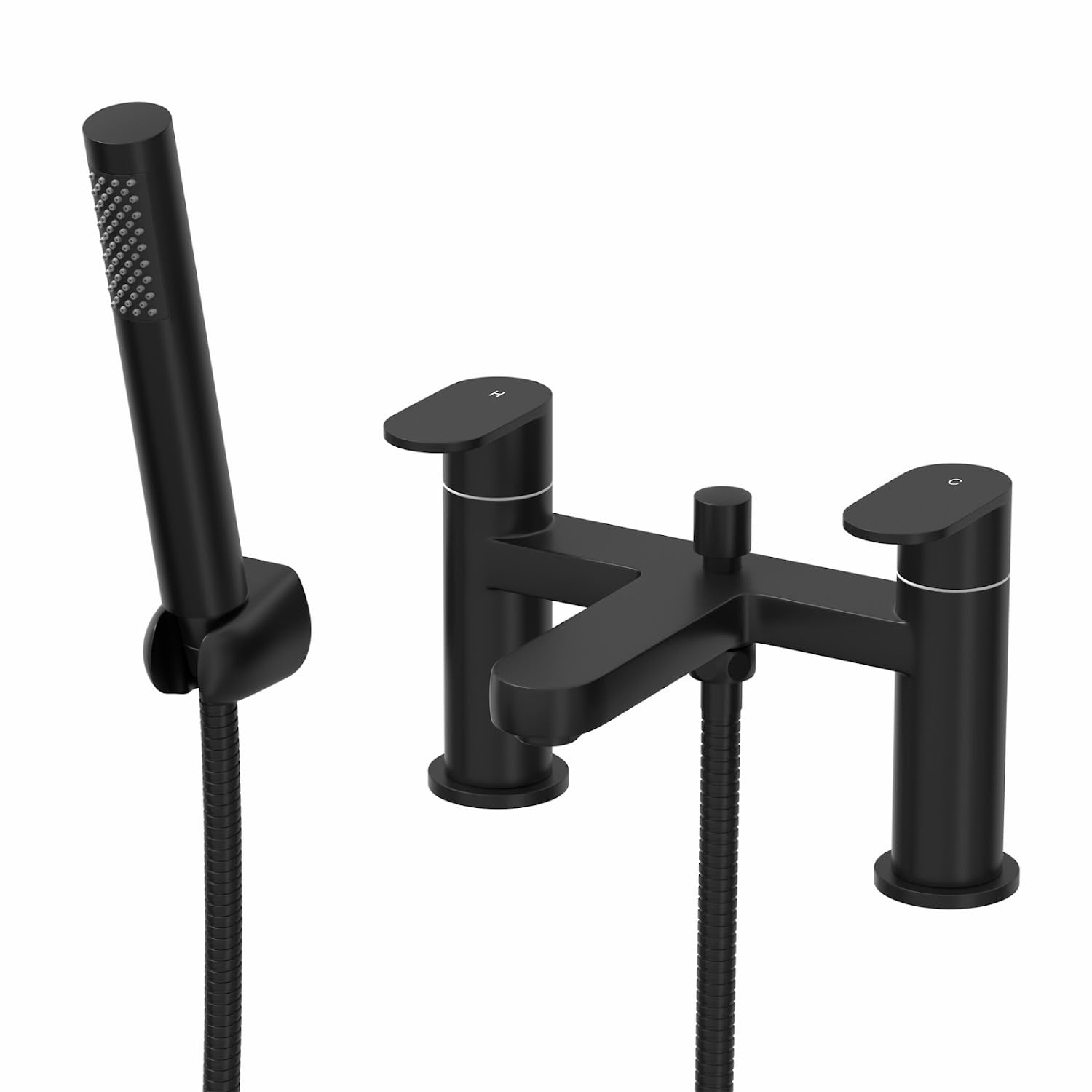 Architeckt Black Architeckt® Lund Bathroom Bath Shower Mixer Tap Handset Hose Attachment Twin Lever Handle For Bathtub Modern, Matt