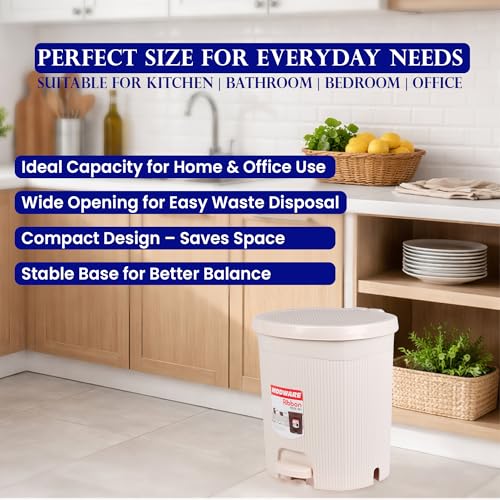 Image of MODWARE Premium Plastic Pedal Dustbin with Removable Bucket, PP Polypropylene, Hands-Free, Grey, for Kitchen, Office, College (Cream)