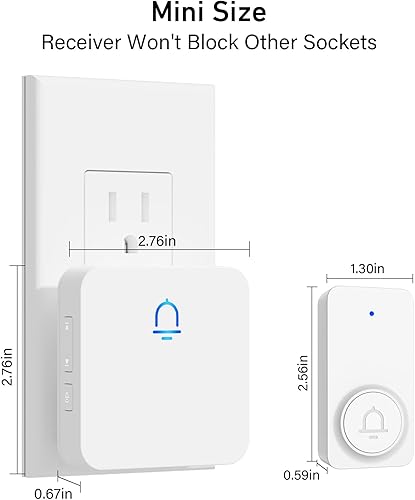 Miniatura 6 de SECRUI Timbre inalámbrico con 2 botones, instalación sin complicaciones, rango de 1000 pies, volumen ajustable, diseño impermeable, 32 melodías,