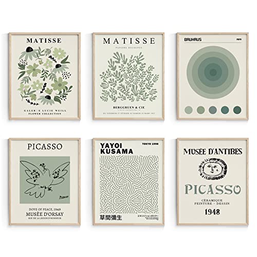Image of Habseligkeit Green Posters for Room Aesthetic,Master Abstract Wall Poster, Retro Room Decor Aesthetic Vintage Prints for Wall Decor Unframed, 11x14in, Set of 6