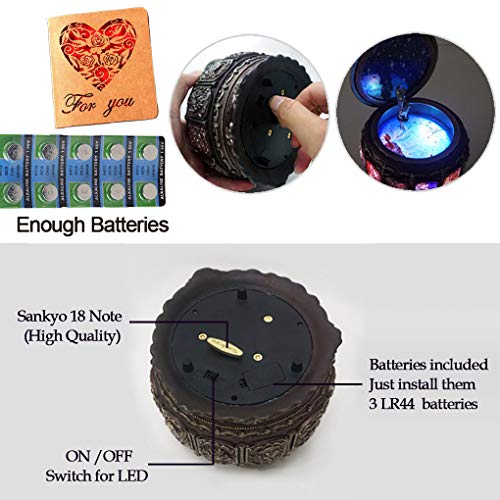 Amperer Vintage Music Box with Constellations Rotating Goddess LED Lights Twinkling Resin Carved Mechanism Musical Box with Sankyo 18-Note Wind Up Signs of The Zodiac (Upgraded)