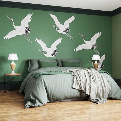 Image of Art For The Home Emerald Cranes Mural | Size 3m X 2.8m | Animal | Print to Order | Eco-Friendly | Supplied as a Wallpaper roll