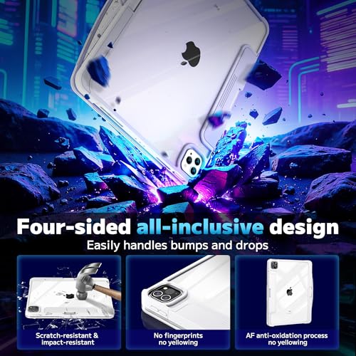 Image of Clear Keyboard Case for iPad Air 13 inch (M3 /M2, 2025 /2024) & Pro 12.9 inch (3 /4 /5 /6th Gen) 360 Swivel Multi-Touch Trackpad with Wireless Bluetooth 7-Color Backlight, Pencil Holder White