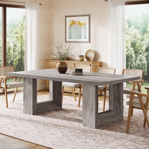 Image of Tribesigns Farmhouse Dining Table, 63-Inch Rectangular Kitchen Table with Strong Geometric Frame for Kitchen & Dining & Living Room, Grey