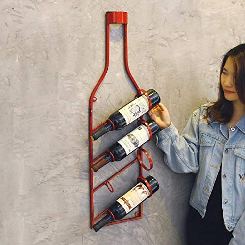 Soporte para 4 botellas de vino en madera y hierro rojo miniatura 3